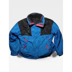 Vintage Columbia Vamoose Ski Jacket Blue Black Pink Radial Sleeve Men’s XL